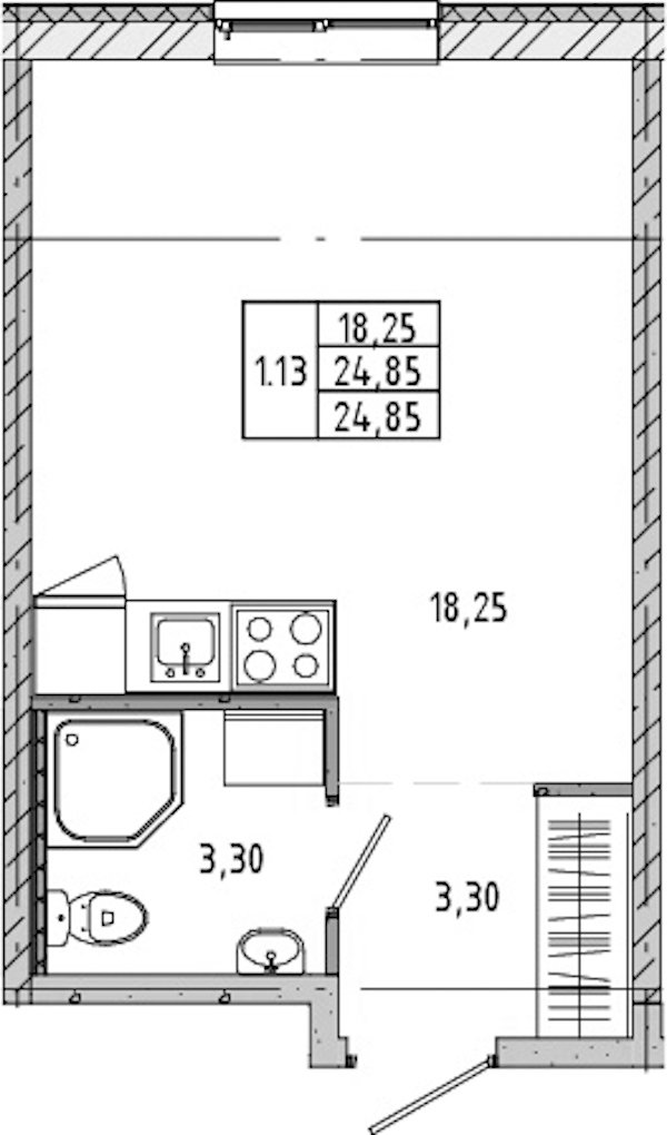Квартира студия 24.63 м², 1/21 эт., ЖК «Новые горизонты 2»